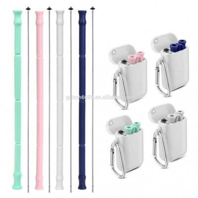 Reusable Silicone Collapsible Straws Portable Drinking Straw With Carrying Case And Cleaning Brush, BPA Free